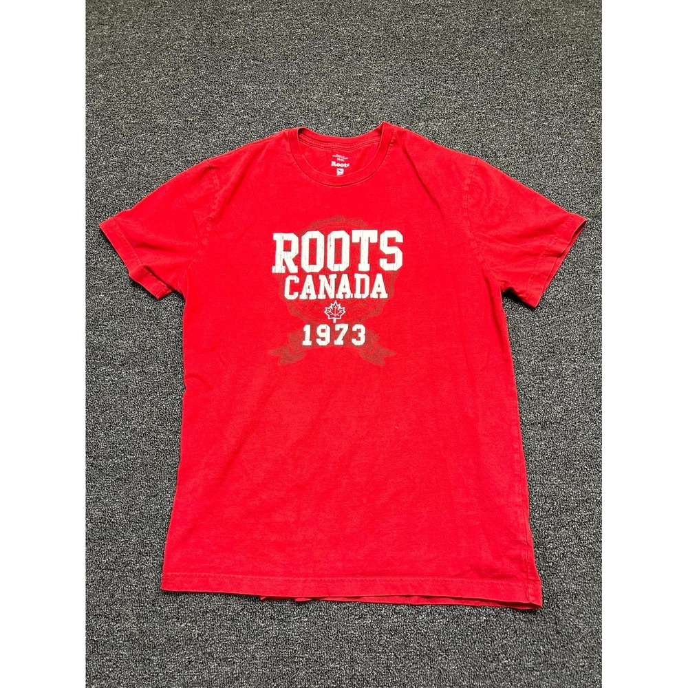 Roots Canada T Shirt Mens Medium Red Graphic Print Organic Cotton Relaxed Fit